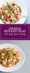 chickpeas fruit and nuts salad with greek dressing